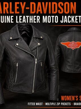 Harley-Davidson Women’s Genuine Leather Moto Jacket – Size 42 – Like New